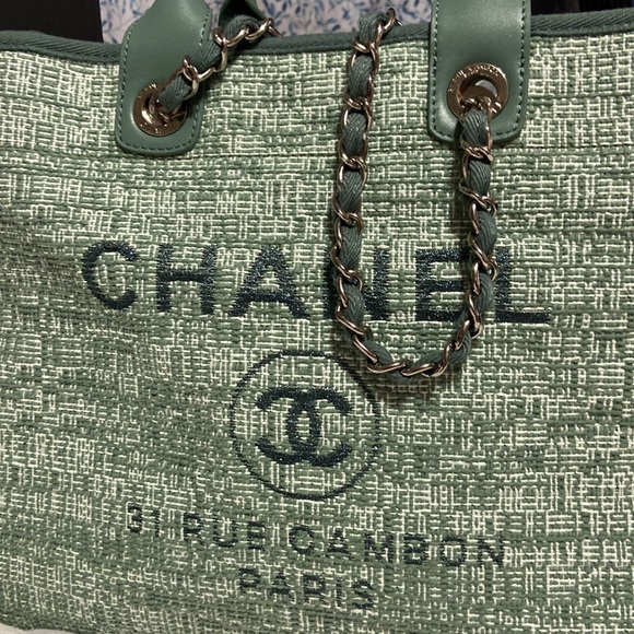 New Chanel canvas large green Bag Mixed Fibers & silver -Tone Metal .. - Picture 6 of 16